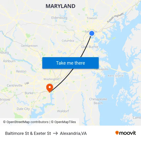 Baltimore St & Exeter St to Alexandria,VA map