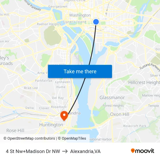 4 St Nw+Madison Dr NW to Alexandria,VA map