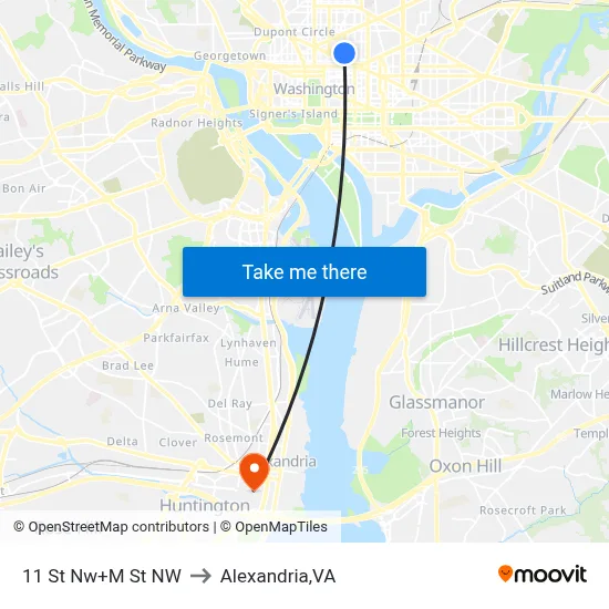 11 St Nw+M St NW to Alexandria,VA map