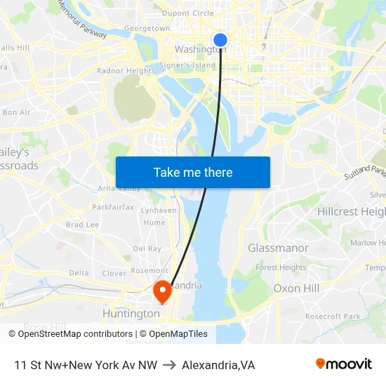 11 St Nw+New York Av NW to Alexandria,VA map