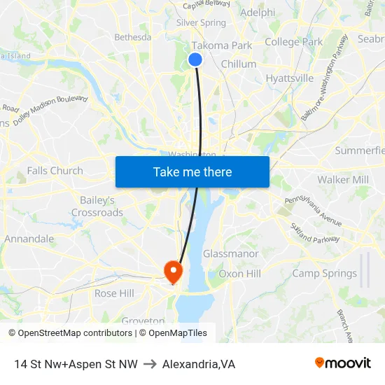 14 St Nw+Aspen St NW to Alexandria,VA map