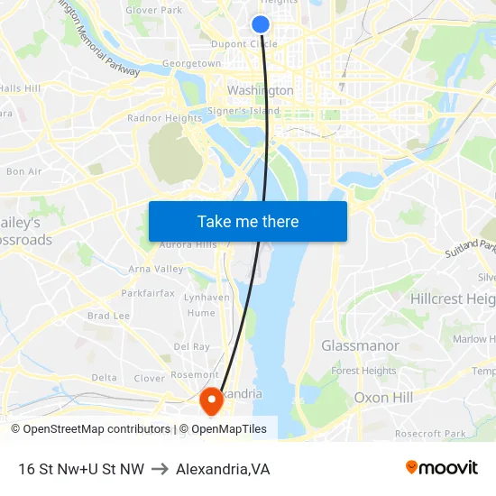 16 St Nw+U St NW to Alexandria,VA map