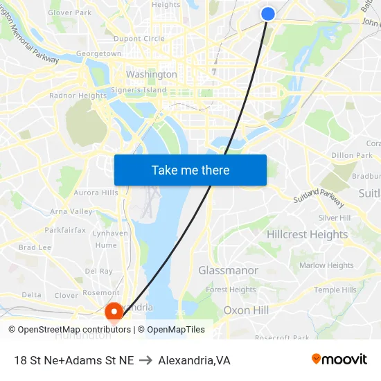 18 St Ne+Adams St NE to Alexandria,VA map