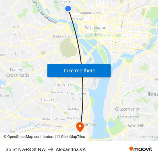 35 St Nw+S St NW to Alexandria,VA map