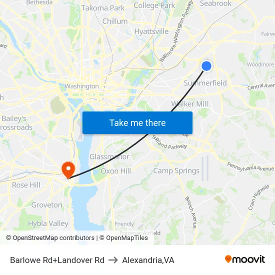 Barlowe Rd+Landover Rd to Alexandria,VA map