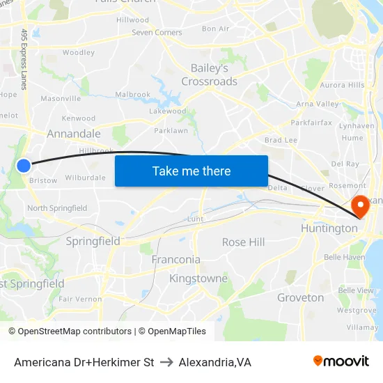 Americana Dr+Herkimer St to Alexandria,VA map