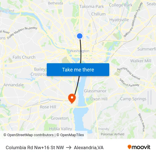 Columbia Rd Nw+16 St NW to Alexandria,VA map