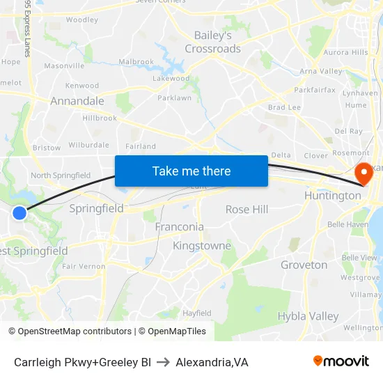 Carrleigh Pkwy+Greeley Bl to Alexandria,VA map