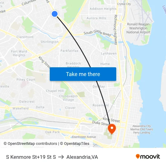 S Kenmore St+19 St S to Alexandria,VA map
