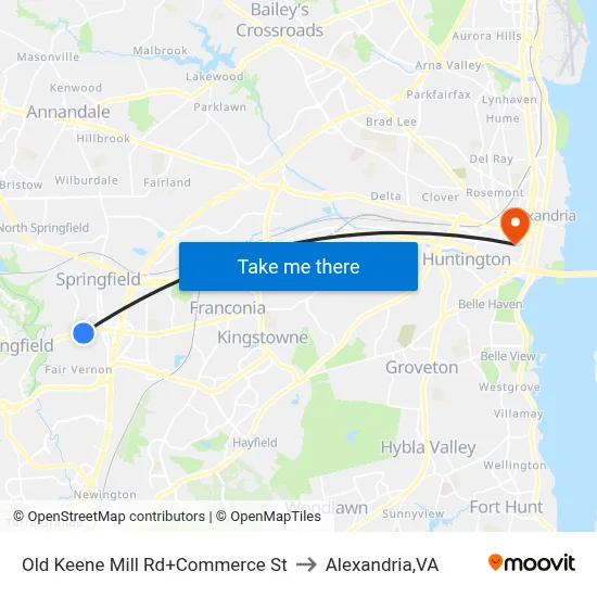 Old Keene Mill Rd+Commerce St to Alexandria,VA map