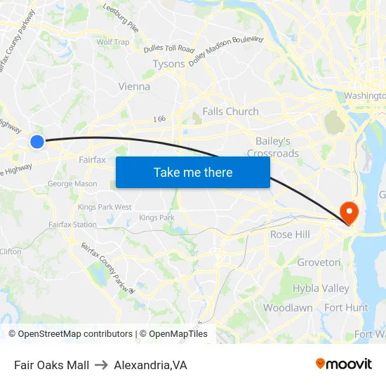 Fair Oaks Mall to Alexandria,VA map
