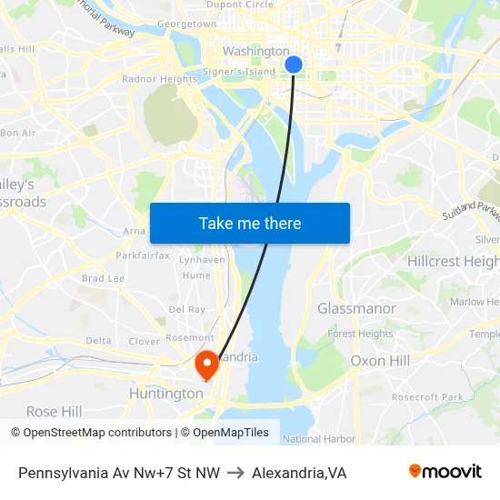 Pennsylvania Av Nw+7 St NW to Alexandria,VA map