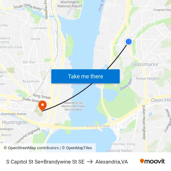 S Capitol St Se+Brandywine St SE to Alexandria,VA map
