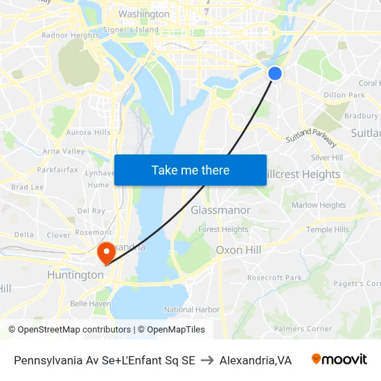 Pennsylvania Av Se+L'Enfant Sq SE to Alexandria,VA map