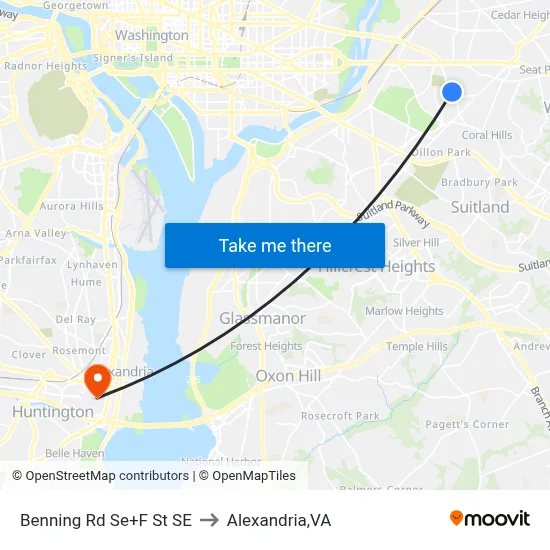 Benning Rd Se+F St SE to Alexandria,VA map