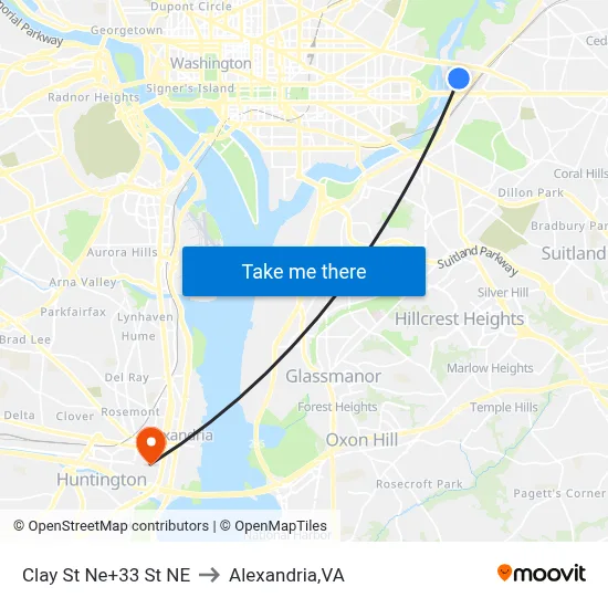 Clay St Ne+33 St NE to Alexandria,VA map