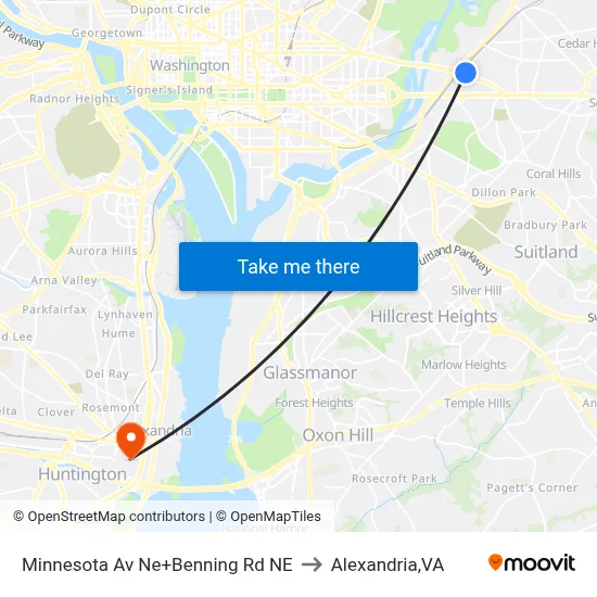 Minnesota Av Ne+Benning Rd NE to Alexandria,VA map