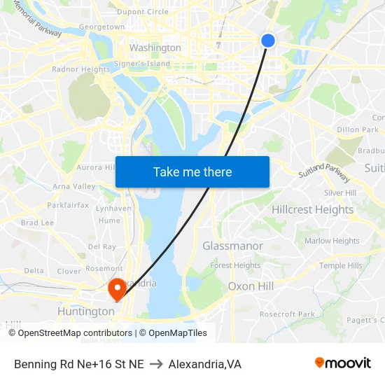 Benning Rd Ne+16 St NE to Alexandria,VA map