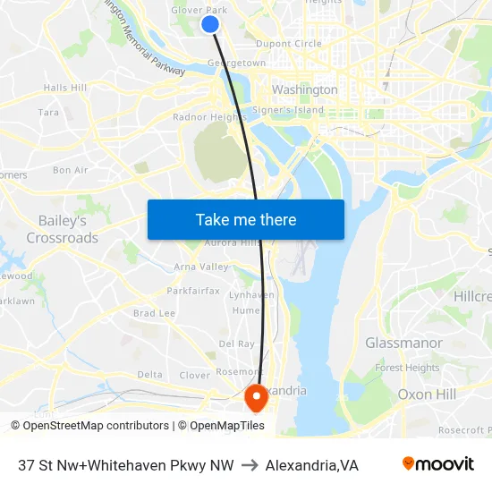 37 St Nw+Whitehaven Pkwy NW to Alexandria,VA map