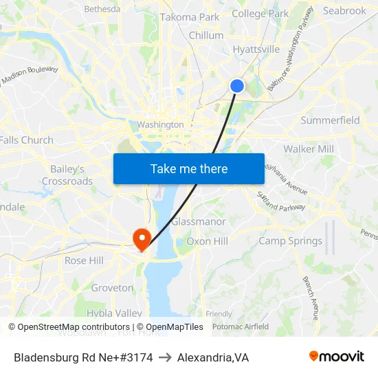 Bladensburg Rd Ne+#3174 to Alexandria,VA map