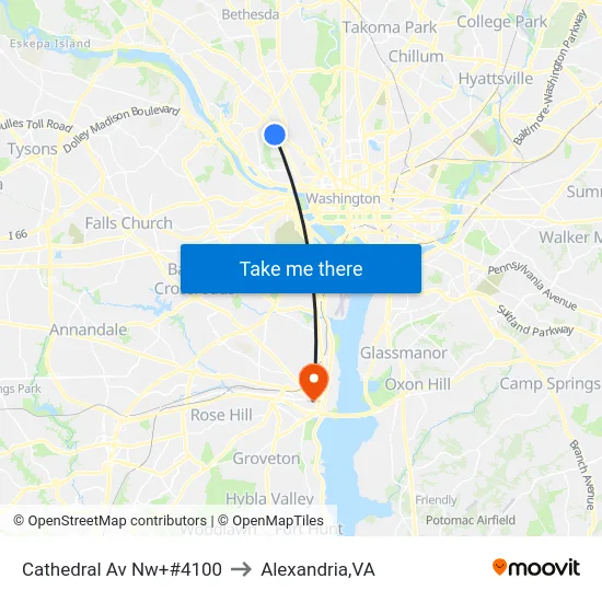 Cathedral Av Nw+#4100 to Alexandria,VA map