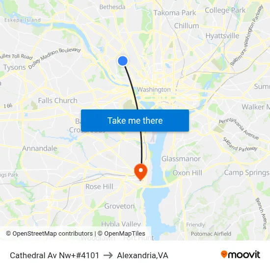 Cathedral Av Nw+#4101 to Alexandria,VA map