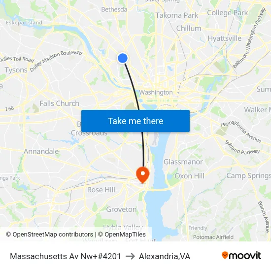 Massachusetts Av Nw+#4201 to Alexandria,VA map