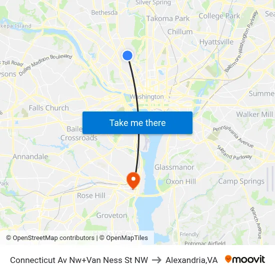 Connecticut Av Nw+Van Ness St NW to Alexandria,VA map