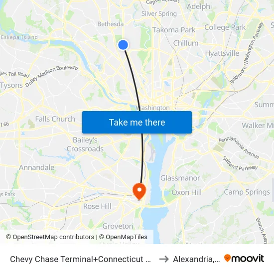 Chevy Chase Terminal+Connecticut Av NW to Alexandria,VA map