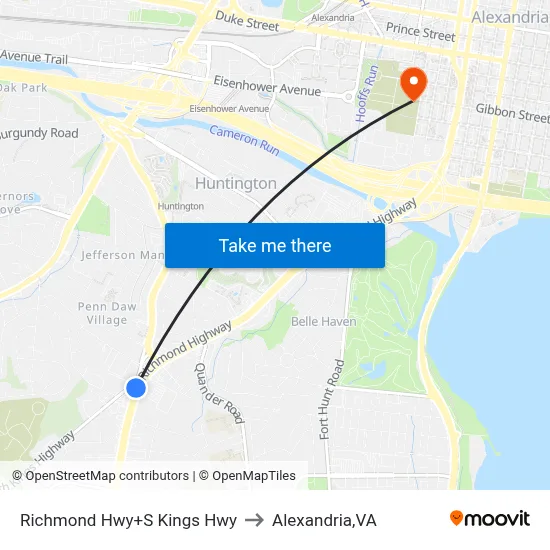 Richmond Hwy+S Kings Hwy to Alexandria,VA map
