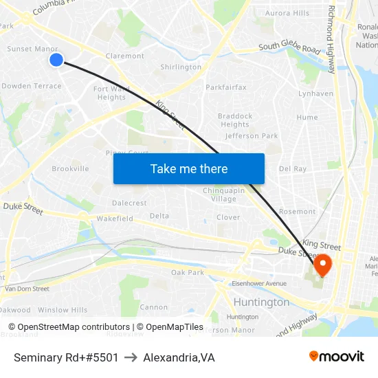 Seminary Rd+#5501 to Alexandria,VA map