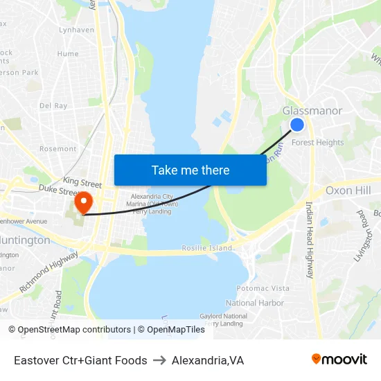Eastover Ctr+Giant Foods to Alexandria,VA map