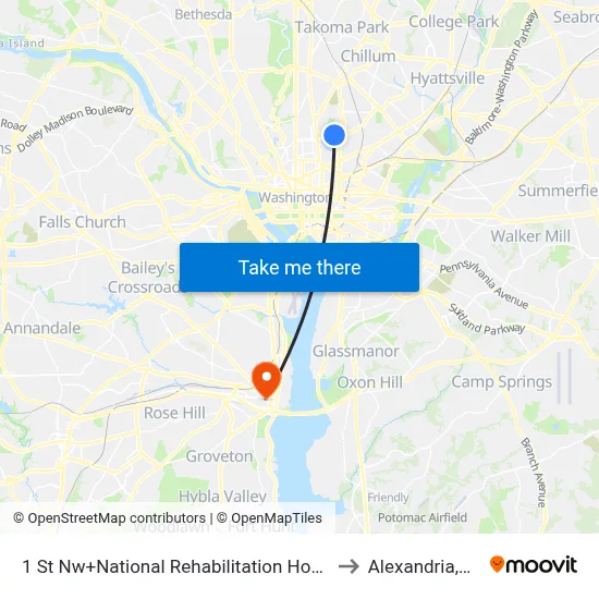 1 St Nw+National Rehabilitation Hosp to Alexandria,VA map
