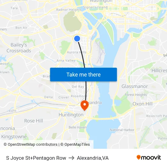 S Joyce St+Pentagon Row to Alexandria,VA map