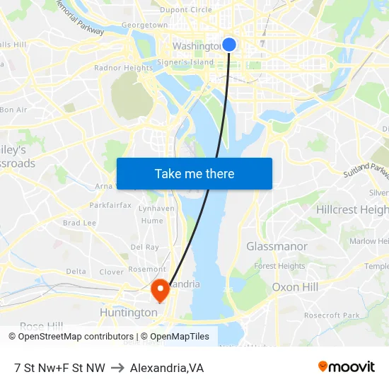 7 St Nw+F St NW to Alexandria,VA map
