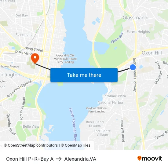 Oxon Hill P+R+Bay A to Alexandria,VA map