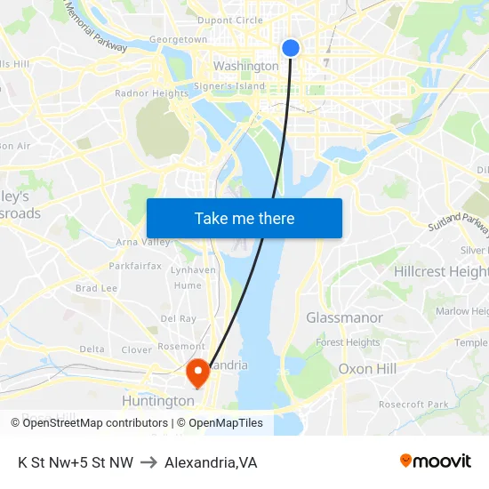 K St Nw+5 St NW to Alexandria,VA map