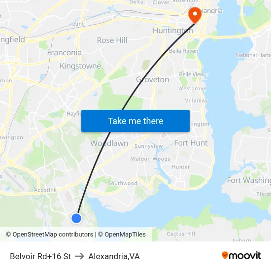 Belvoir Rd+16 St to Alexandria,VA map