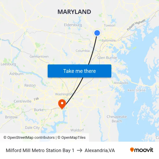 Milford Mill Metro Station Bay 1 to Alexandria,VA map