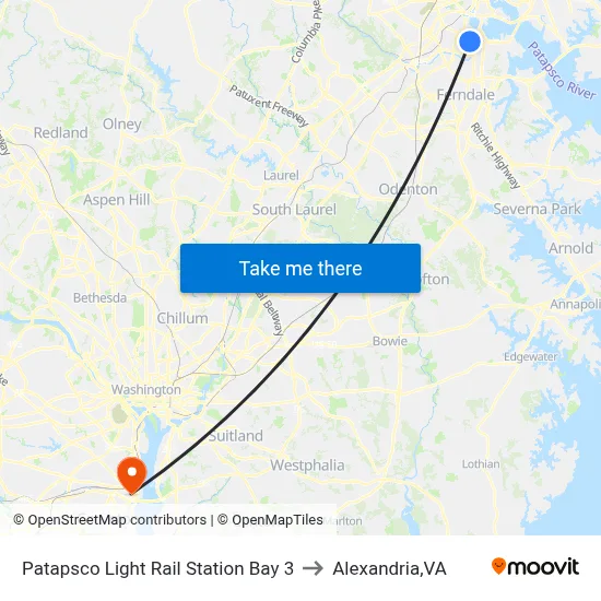Patapsco Light Rail Station Bay 3 to Alexandria,VA map