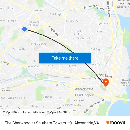 The Sherwood at Southern Towers to Alexandria,VA map