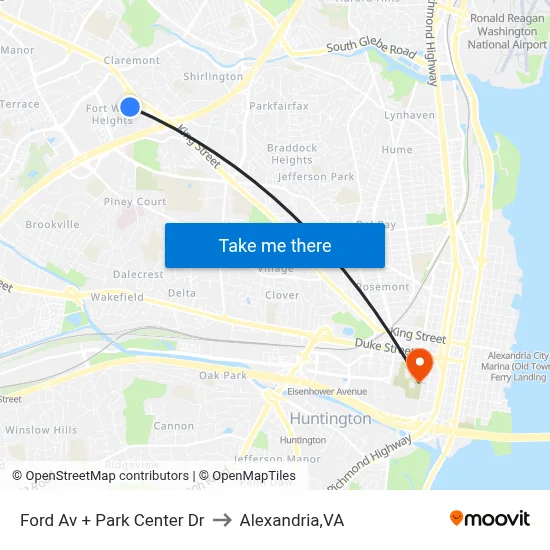 Ford Av + Park Center Dr to Alexandria,VA map