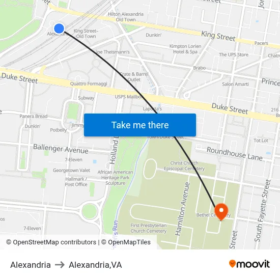 Alexandria to Alexandria,VA map