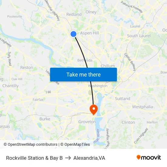 Rockville Station & Bay B to Alexandria,VA map