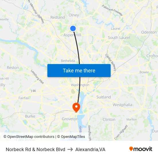Norbeck Rd & Norbeck Blvd to Alexandria,VA map