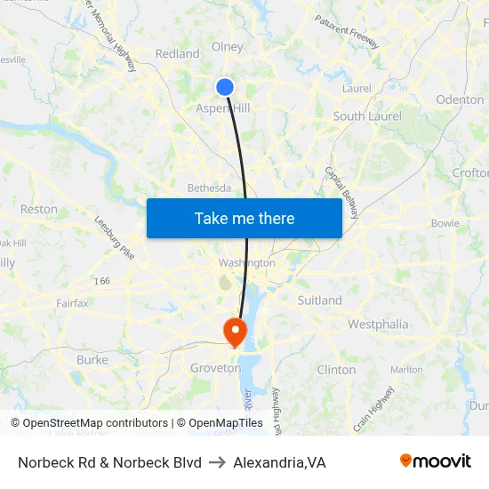 Norbeck Rd & Norbeck Blvd to Alexandria,VA map