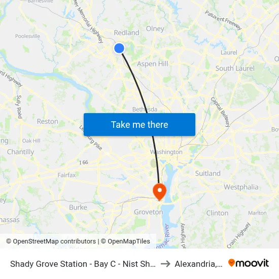 Shady Grove Station - Bay C - Nist Shuttle to Alexandria,VA map