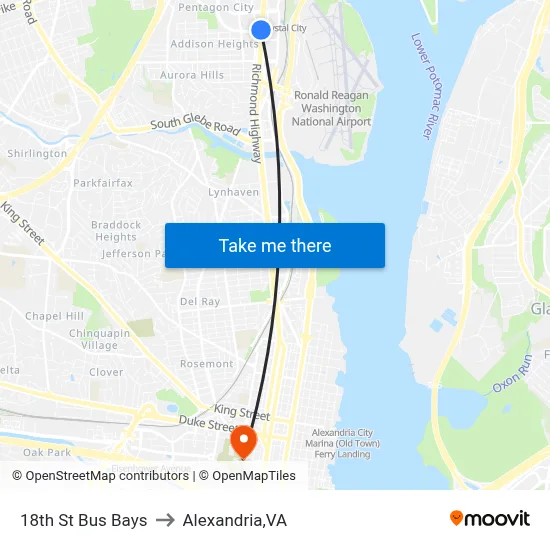 18th St Bus Bays to Alexandria,VA map