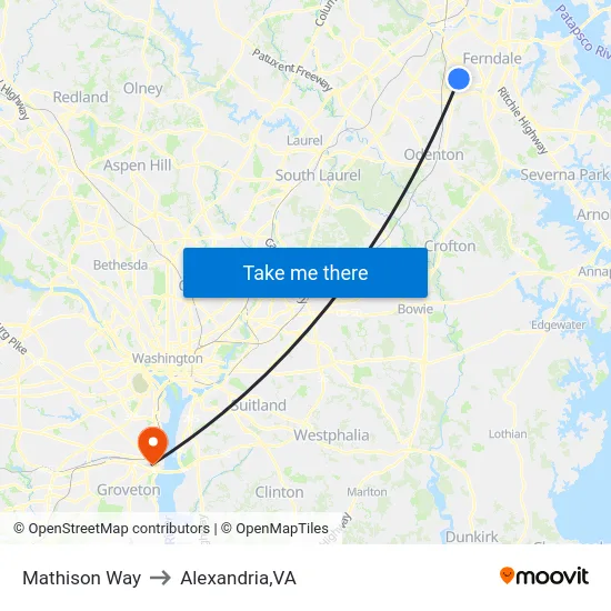 Mathison Way to Alexandria,VA map