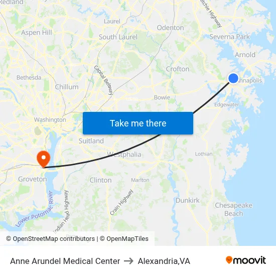 Anne Arundel Medical Center to Alexandria,VA map
